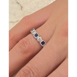 Ross-Simons Sterling Silver 1.20 Ct Simulated Sapphire & CZ Eternity Band Size 6